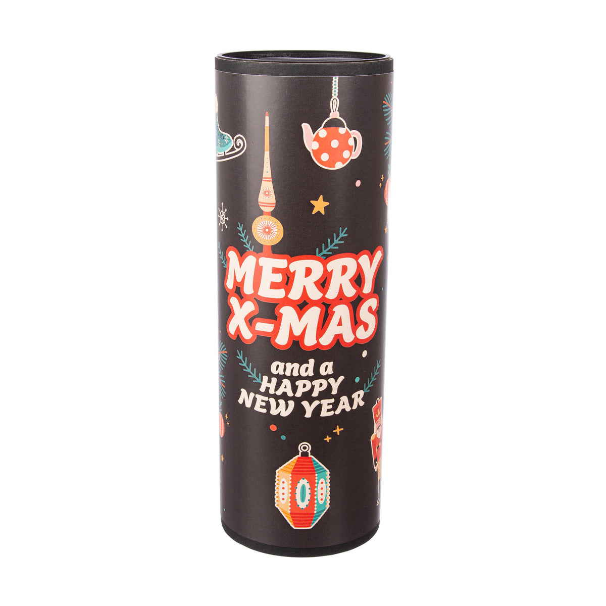 Weihnachtsverpackung mit Rimoco Gewürzen, festlichen Ornamenten und X-Mas-Schriftzug.