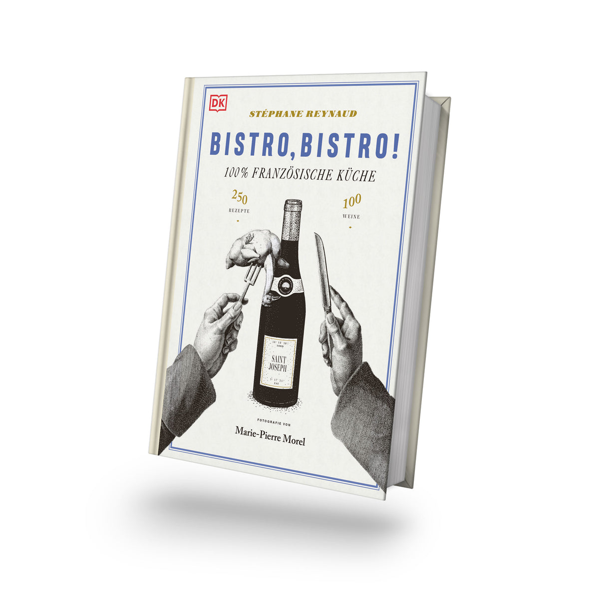 Auf dem Cover von Bistro, Bistro! sind Hände mit Gabel, Messer und Weinflasche zu sehen.