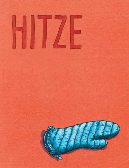 Blauer Ofenhandschuh auf orangefarbenem Hintergrund, darüber roter Text: Salz Fett Säure Hitze - Das Kochbuch.