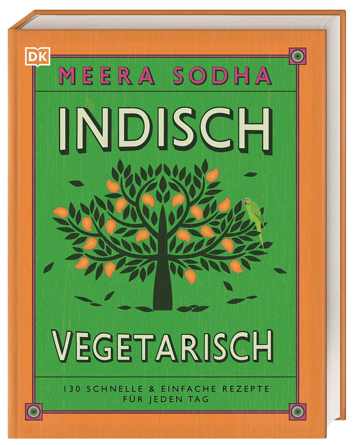 Geschenkset Indisch Vegetarisch, Buchcover mit stilisiertem Baum und orangem Rand.
