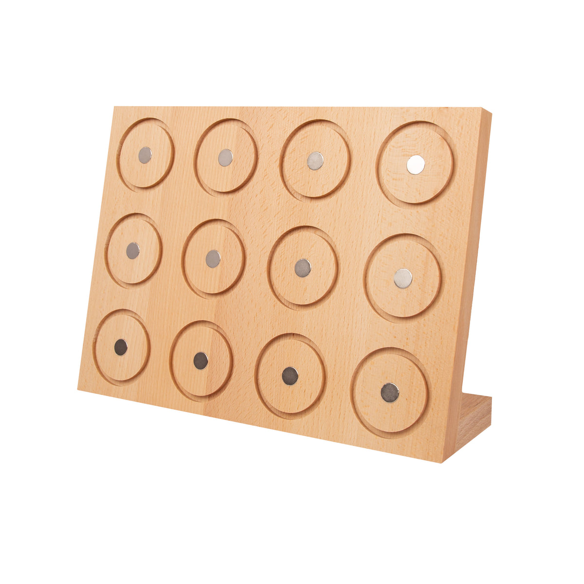 Magnetisches Gewürzregal mit zwölf runden Aussparungen für Aroma-Dosen oder Magnete.