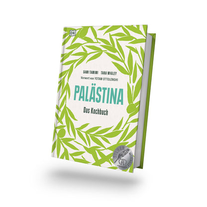 Palästina Das Kochbuch mit Olivenzweig-Design auf dem Einband, angelehnt an Palästina-Rezepte.