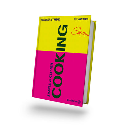 Gelbes und pinkes Kochbuch Simple & Clever von Stevan Paul.