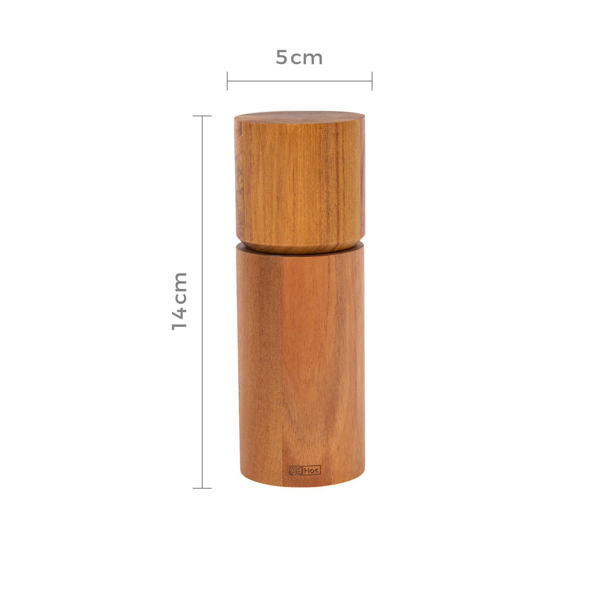 Zylindrische Pfeffermühle Rimoco ACACIA aus Holz mit sichtbarem Keramikmahlwerk.