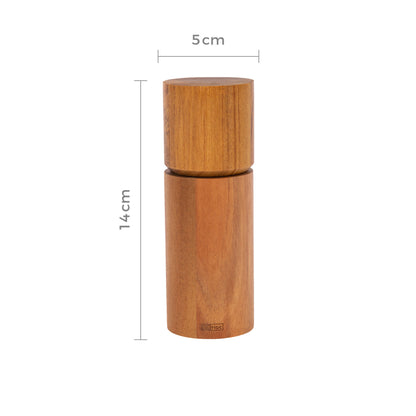 Zylindrische Pfeffermühle Rimoco ACACIA aus Holz mit sichtbarem Keramikmahlwerk.