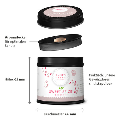 Annes Sweet Spice Dose mit schwarzem Deckel für Ceylon-Zimt und winterliches Gebäck.