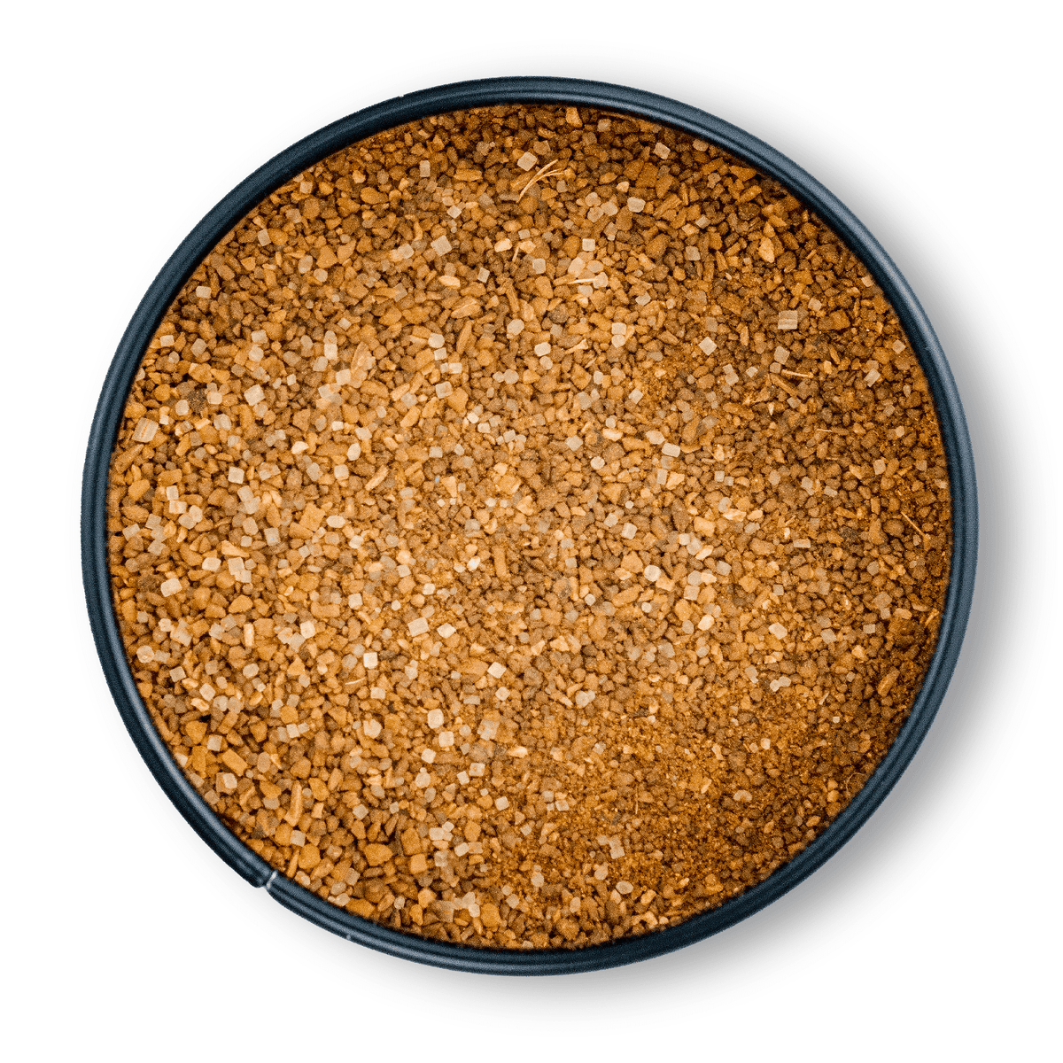 Runde schwarze Dose Bio Coffee To Grill Rub von oben gesehen.