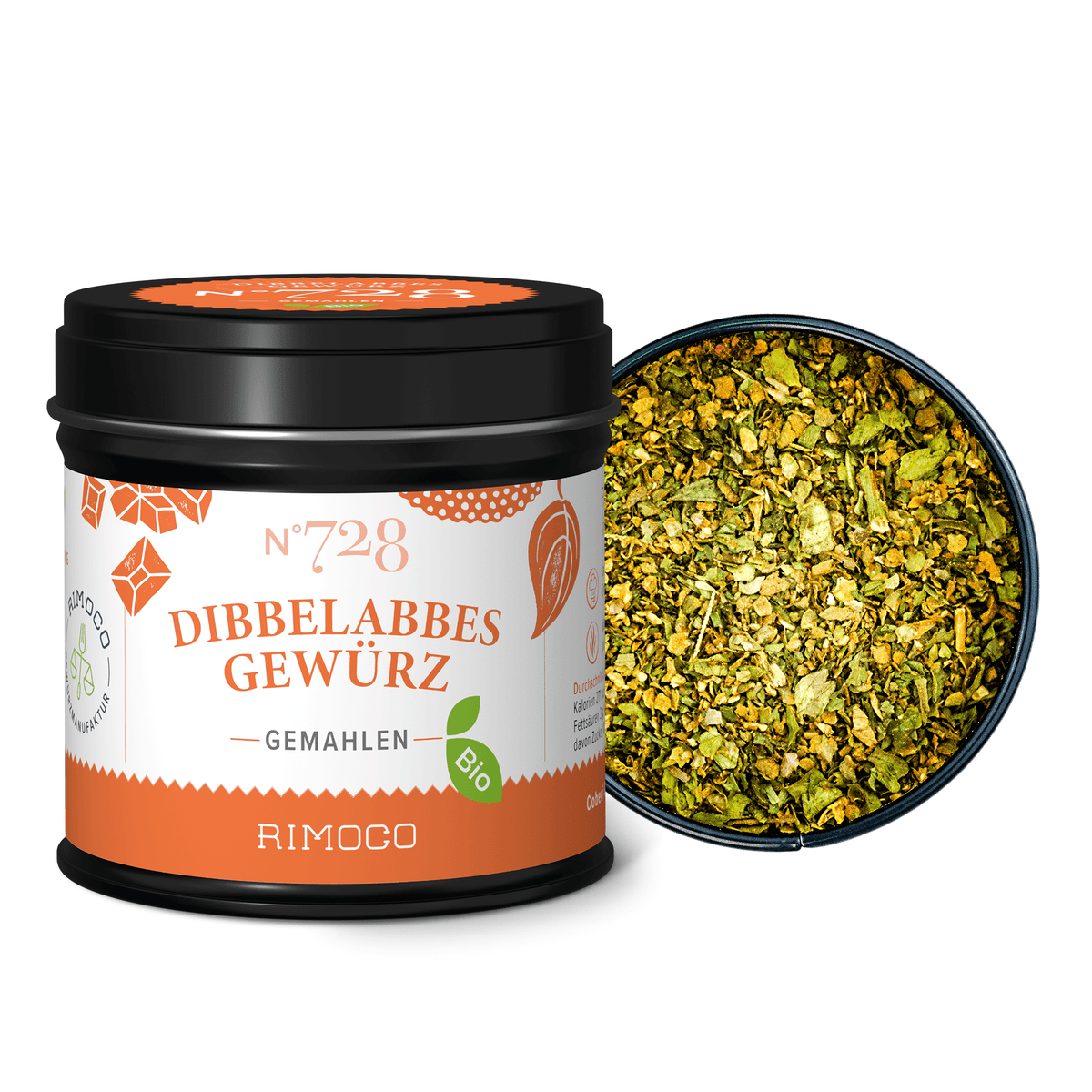 Bio Dibbelabbes Gewürz Dose mit grünem Gewürz für Kartoffeln.