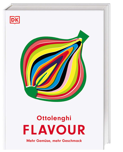 Ottolenghi Flavour Geschenkset mit lebendigem, abstraktem Zwiebeldesign auf dem Cover.