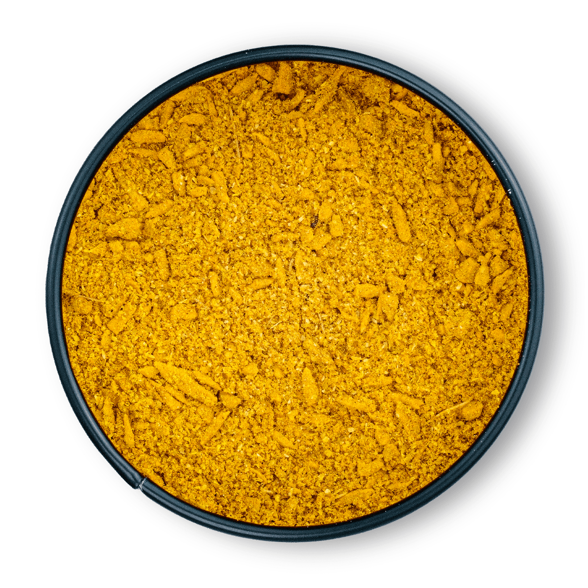 Bio Fischcurry in runder Dose, von oben auf weißem Hintergrund gesehen.