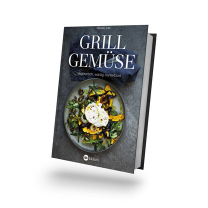 Gegrilltes Gemüse, Käse und Bio Zatar sind auf der Verpackung des Geschenksets Grillgemüse abgebildet.