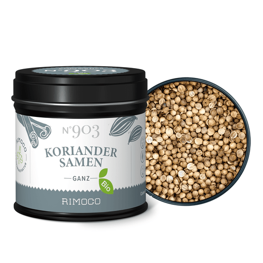 Bio Koriandersamen-Gewürzdose, Samen rieseln heraus.