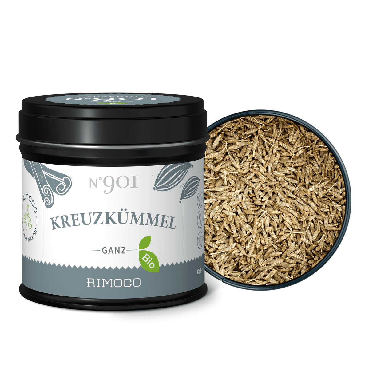 Bio Kreuzkümmel ganz Verpackung, Beschriftung ist sichtbar.
