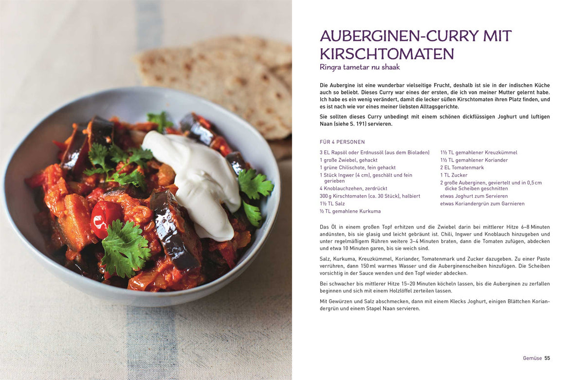 Eine Schale Auberginen-Curry.