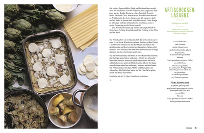 Pasta & Verdura Kochbuch mit Foto einer Artischocken-Lasagne auf dem Cover, italienische Küche.