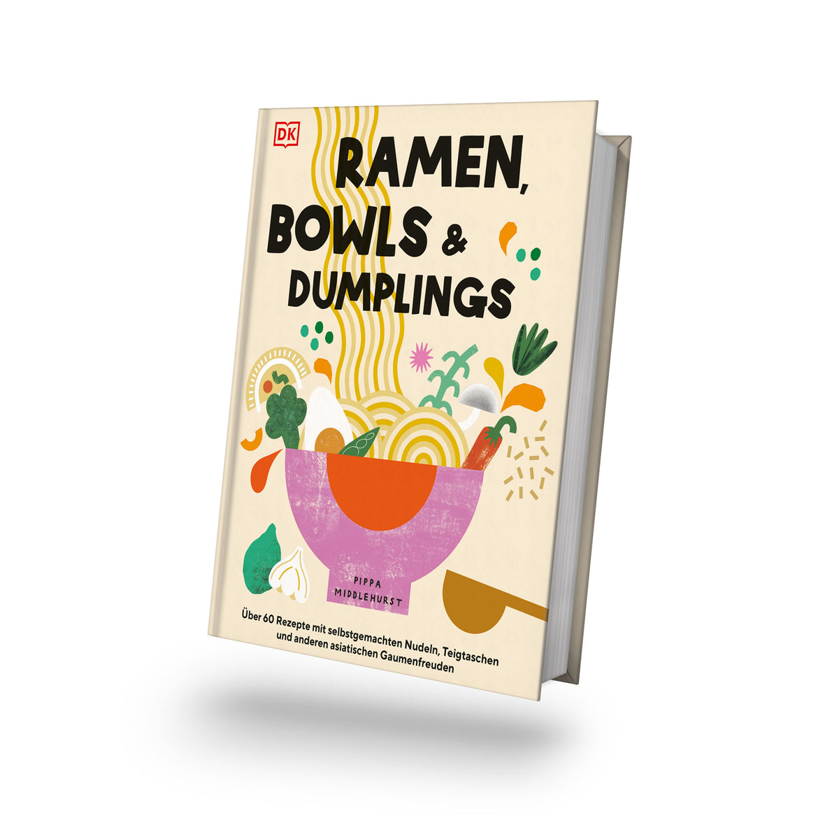 Kochbuch Ramen, Bowls & Dumplings mit illustrierten Nudeln und Gemüse auf dem Cover.