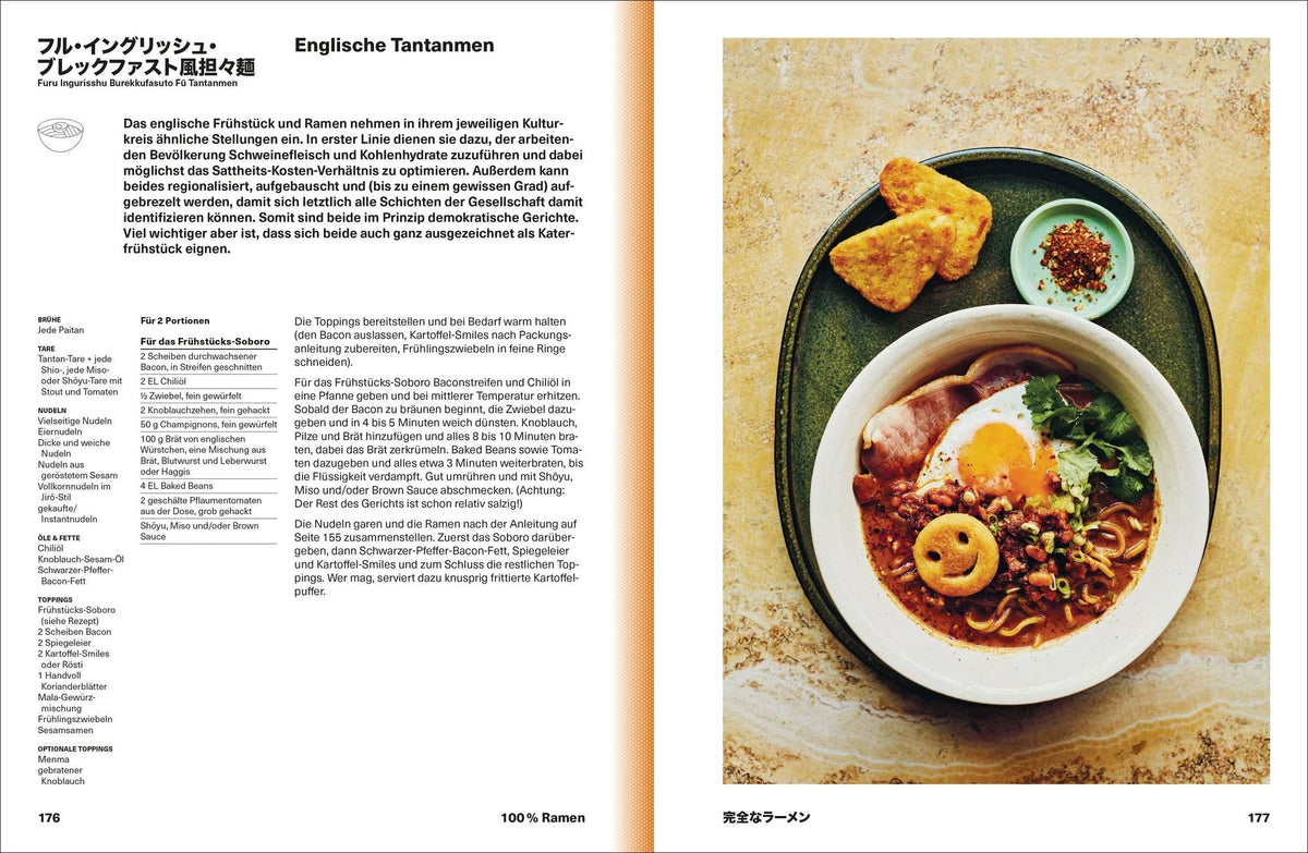 Schüssel Ramen mit Toppings neben geöffnetem Buch Ramen Forever.