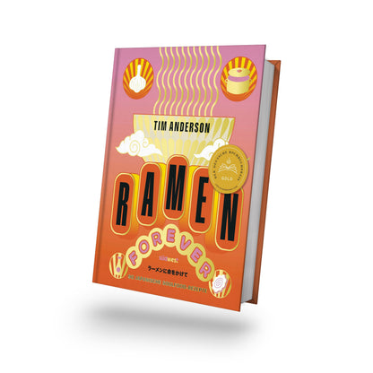 Ramen Forever Kochbuch, Hardcover mit fettem Titeltext und Illustrationen japanischer Gerichte.