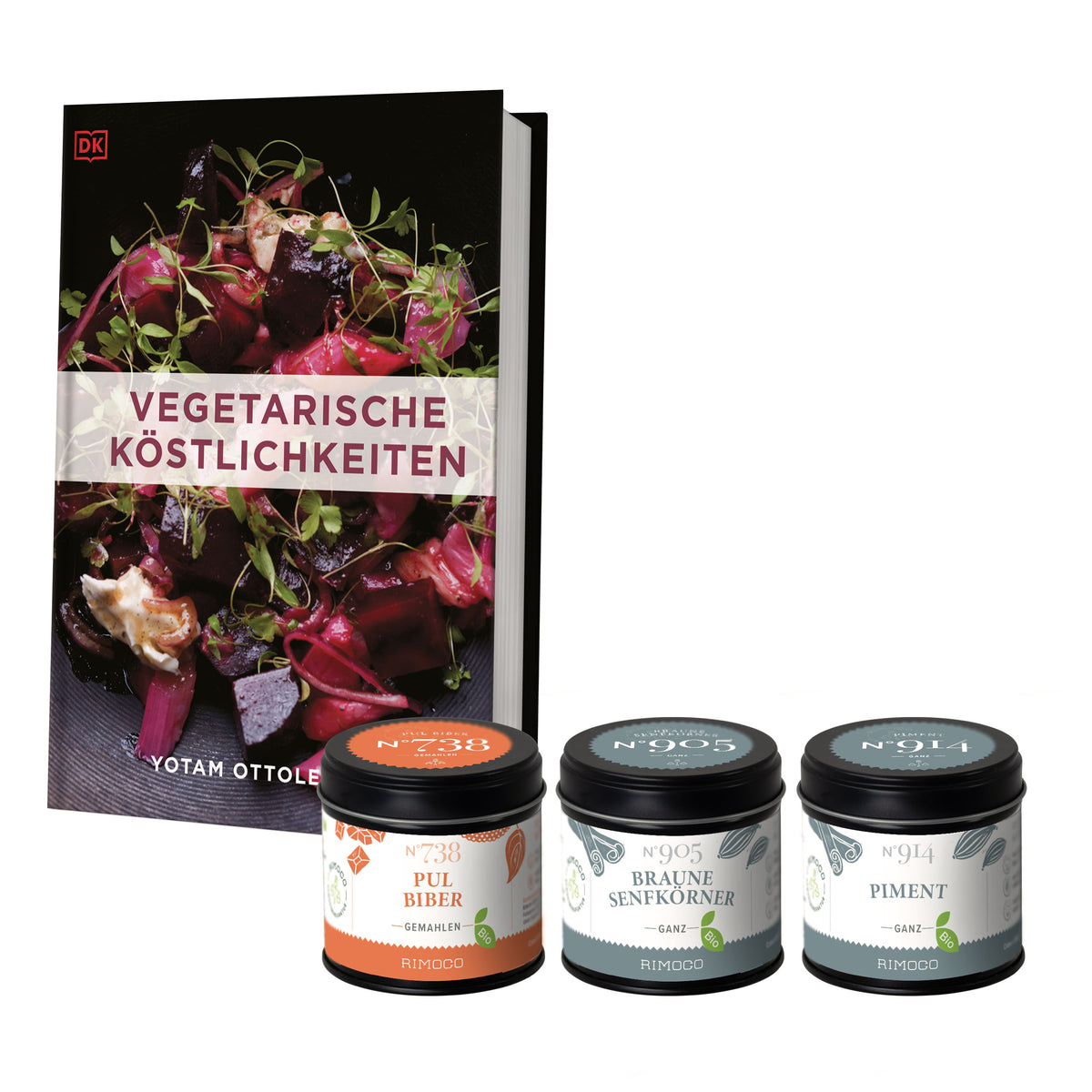 Geschenkset Vegetarische Köstlichkeiten mit Gläsern Bio Pul Biber und Bio Senfkörner braun.