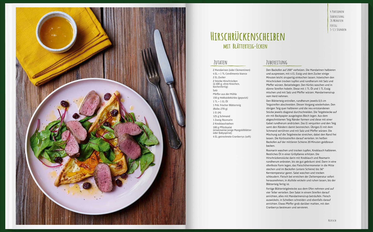 Teller mit Wildfleisch, Gemüse, Blattsalat und Sauce Geschenkset Einfach mal Wild.