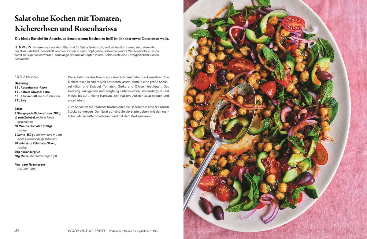 Bunter Salat mit verschiedenen Gemüsesorten auf einem Teller, sichtbar aus dem Buch Happy.