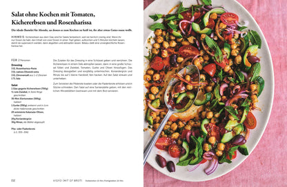 Bunter Salat mit verschiedenen Gemüsesorten auf einem Teller, sichtbar aus dem Buch Happy.
