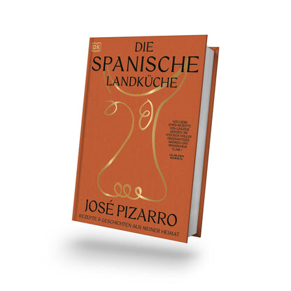 Die spanische Landküche Kochbuch mit gelber Liniengrafik und Autorennamen José Pizarro auf dem Cover.