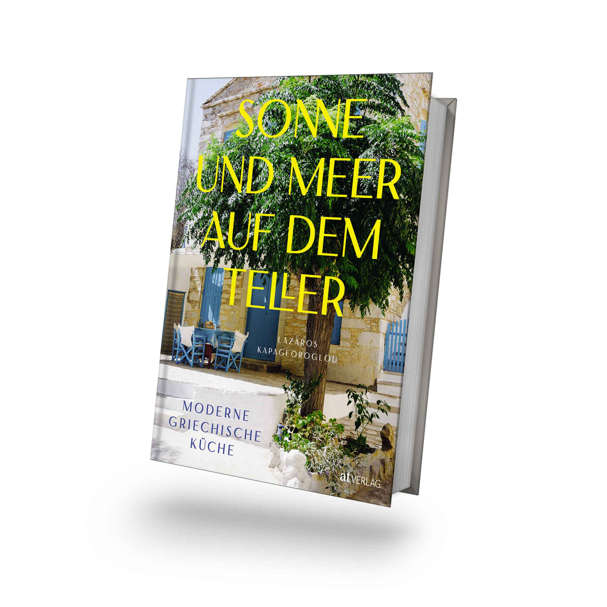 Teller mit griechischer Szene und blauen Stühlen, Teil des Geschenksets Sonne und Meer.