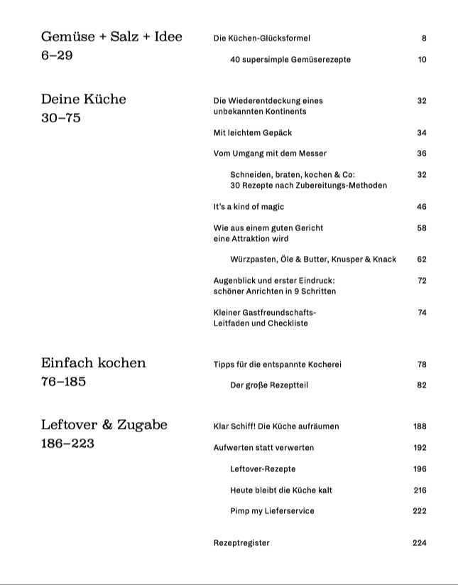Inhaltsverzeichnis mit Abschnittstiteln, Seitenzahlen und Kapiteln zu Geschenkset Simple & Clever.