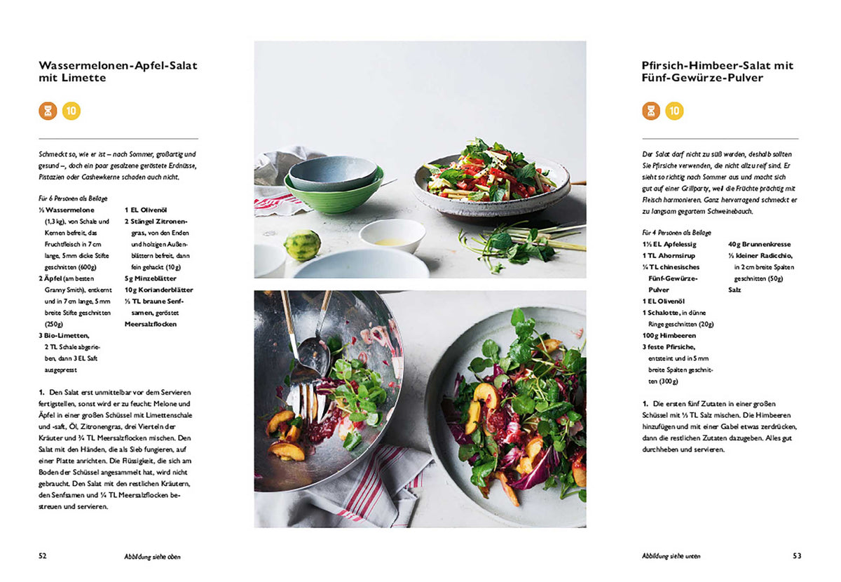 Eine Seite aus Ottolenghi Simple - Das Kochbuch mit Rezepten für schnelle, orientalische Obstsalate.