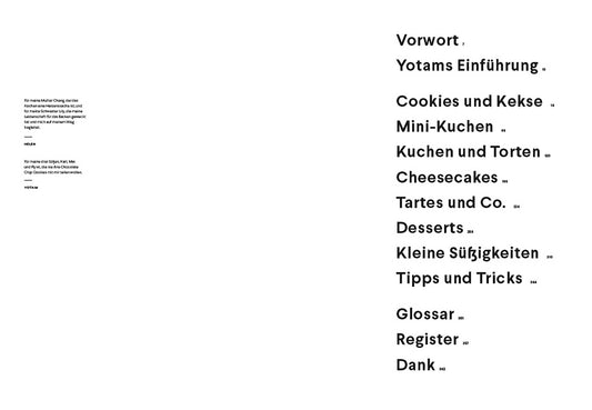 Inhaltsverzeichnis aus Sweet von Yotam Ottolenghi: Kuchen, Desserts, Kekse & Tipps.